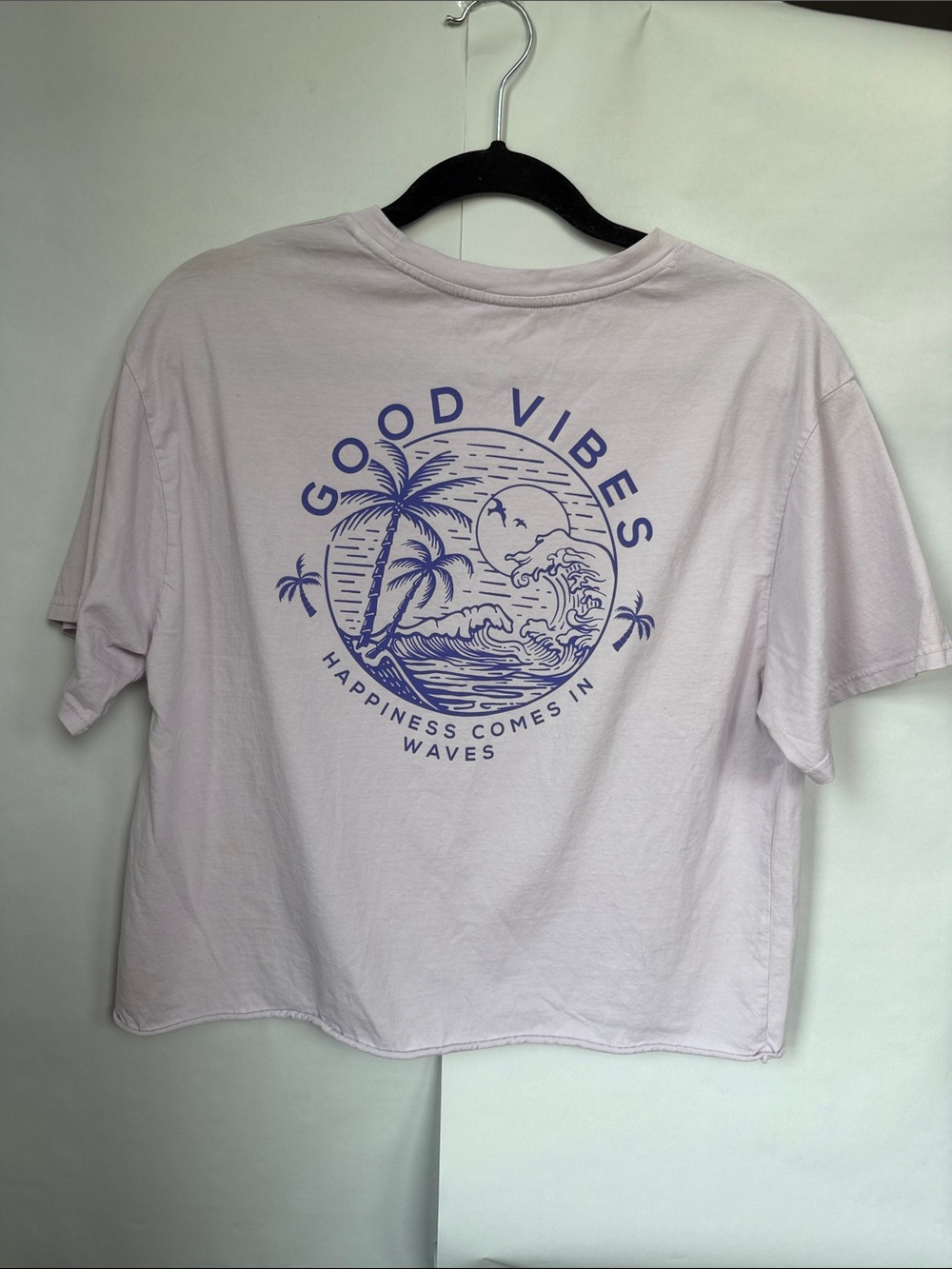 Good Vibes women’s Graphic T-Shirt - Light Pink with Blue Print